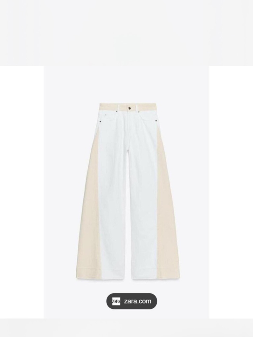 NWT Zara Two-Tone Wide-Leg Jeans in White & Beige